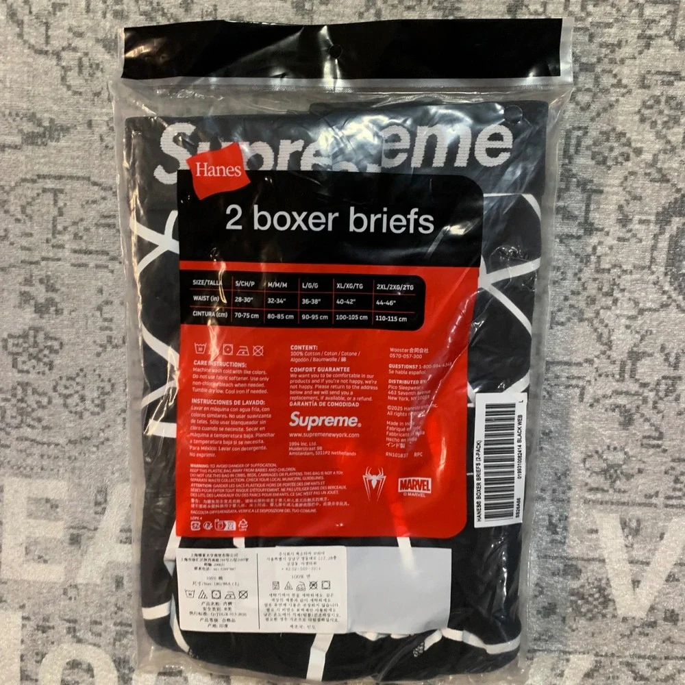 Supreme Hanes Spider-Man Boxer Briefs 2-Pack Black Web Marvel Large SS26A66
